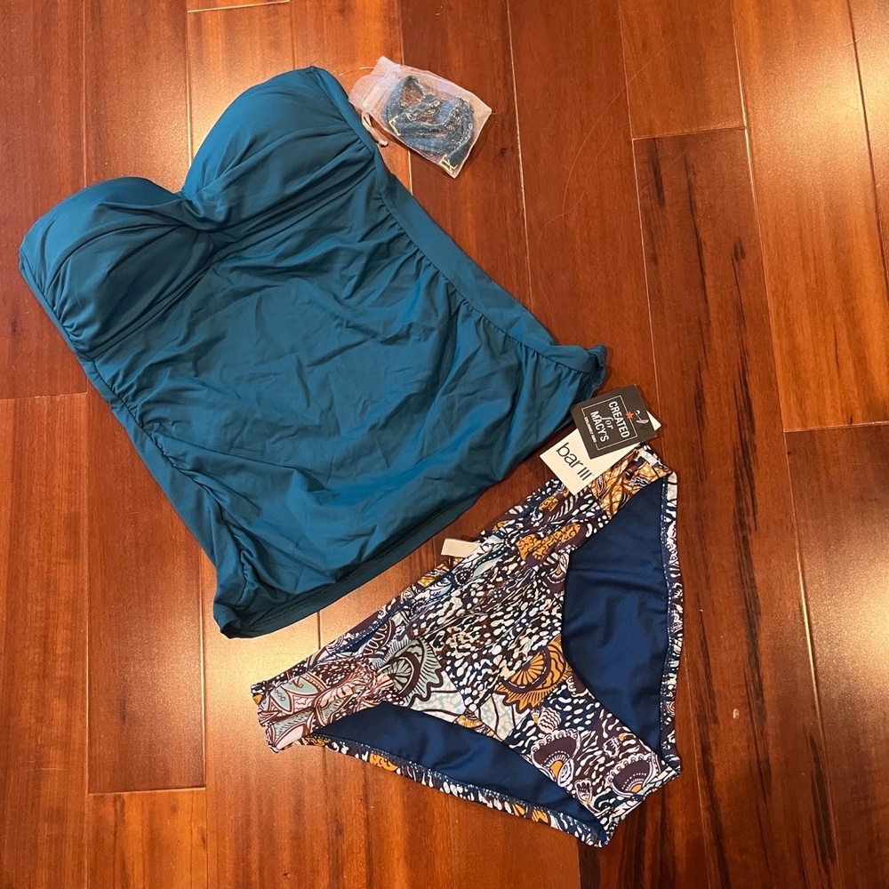 New NWT Anne Cole Bar III Teal Blue Multi Tankini Swim Set Two-Piece Size XS